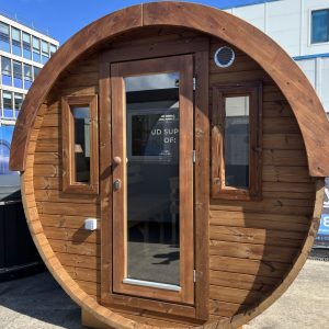 2.2m x 2.4m Barrel Sauna from Thermowood Pre Assembled with Harvia 16.5kW Wood Fired Heater